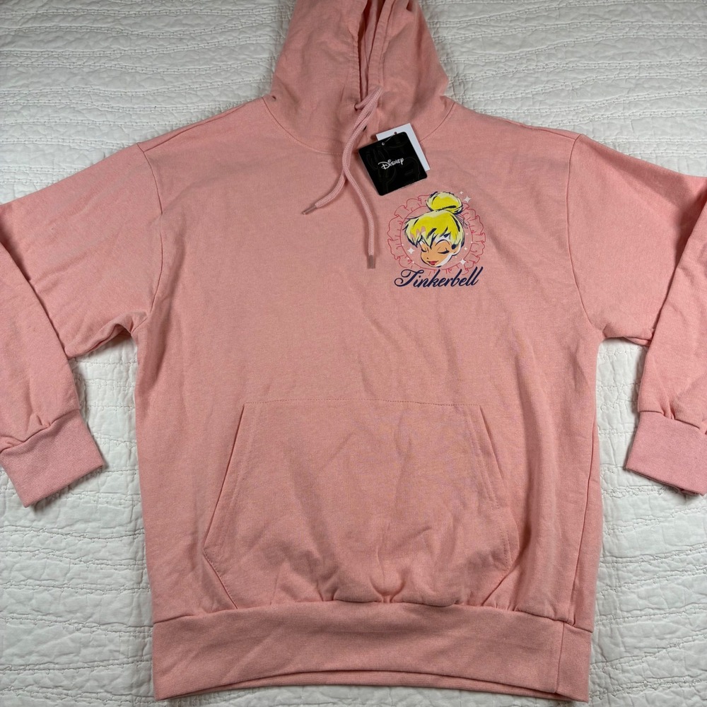 NWT Disney Tinkerbell Hoodie Women M Pink Faith Trust Pixie Dust Graphic Fairy